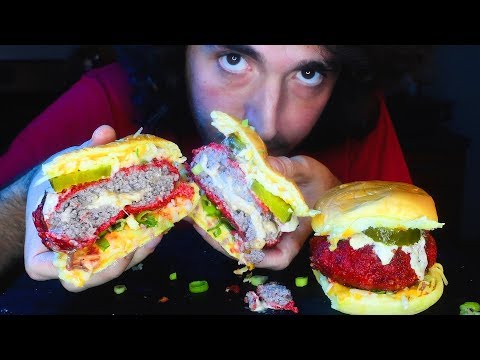 ASMR HOT CHEETOS FRIED CHEESE STUFFED BURGER !! Cooking Eating Sounds no talking  | Nomnomsammieboy