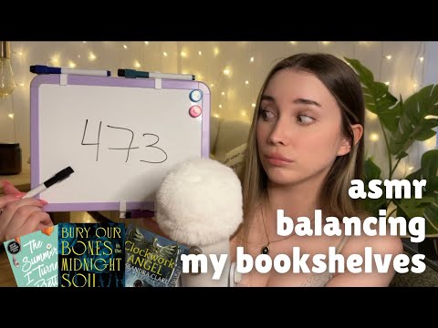 ASMR balancing my bookshelves for May (book triggers, close whispers)