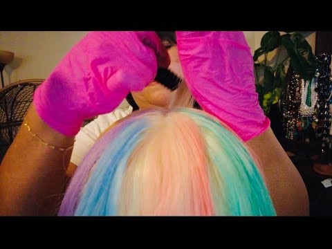 ASMR Satisfying Gloves Sound ~ Hair Dye with Hair Chalk, Hair Brushing Hair Chalk Tingly Whispering 