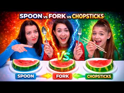 ASMR Spoon, Fork, Chopsticks Food Challenge Compilation