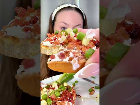 Bacon Cream Cheese Green Onion Bagel With Redbull Spritzer #mukbang #eat #food #asmr