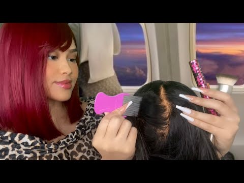 ASMR Jersey Lady On the Airplane Gives U Lice Check + Does Your Makeup RP ✈️ light gum