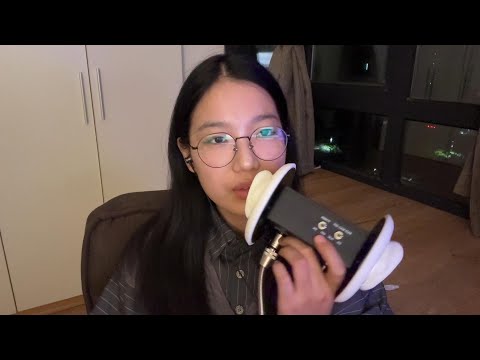 ASMR mouth sounds breathing deep ear licking with background noise