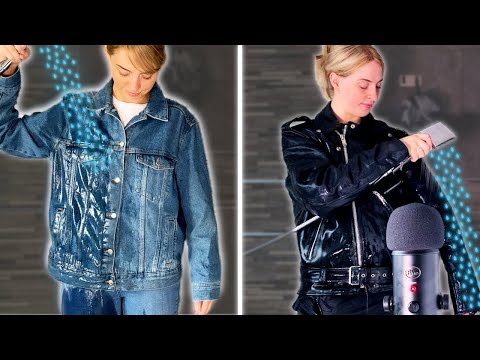 [ASMR] Washing clothes in the shower | Leather Jacket Vs Denim Jacket 🚿