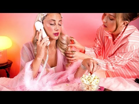 ASMR pretty in pink make up + hair finishing touches 🫧 scream inspired photoshoot for halloween