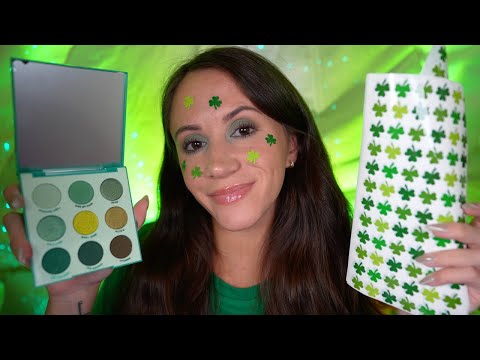 ASMR / Doing Your St. Paddy's Day Makeup ☘️ (fake tattoo, makeup, layered sounds)