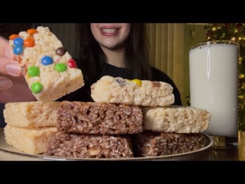 ASMR STICKY RICE KRISPIE TREATS WITH MILK MUKBANG