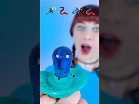 ASMR Emoji Blue Lollipop, Red and Blue Gummy Worm #shorts