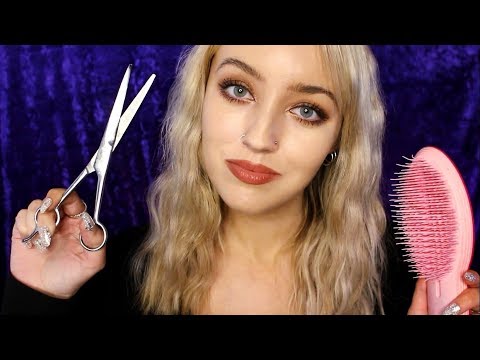 ASMR Haircut Roleplay - Brushing & Metal Scissor Sounds....