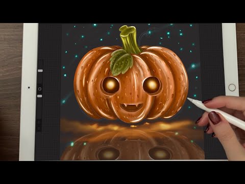 😴 iPad ASMR - 🎃 Teaching you how to paint a Halloween Pumpkin 🧡