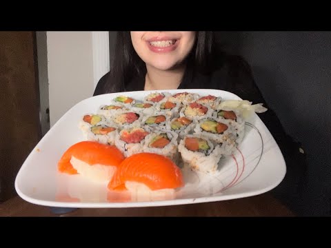 SUSHI PLATTER ASMR *SPICY TUNA CRUNCH ROLL, SALMON, AND SALMON AVOCADO*