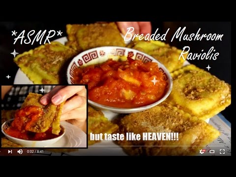 ASMR BREADED MUSHROOM TRIPLE CHEESE RAVIOLI !!! Laaawwdd have mercy !!