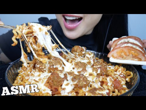 ASMR CHEESY BAKED SPAGHETTI MEATBALLS (EATING SOUNDS) NO TALKING | SAS-ASMR