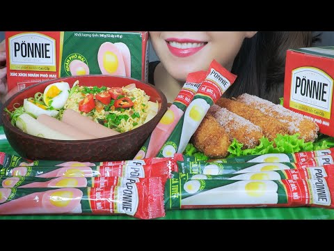 ASMR EATING PONNIE SAUSAGE  X NOODLES X CORN DOG EATING SOUNDS | LINH-ASMR