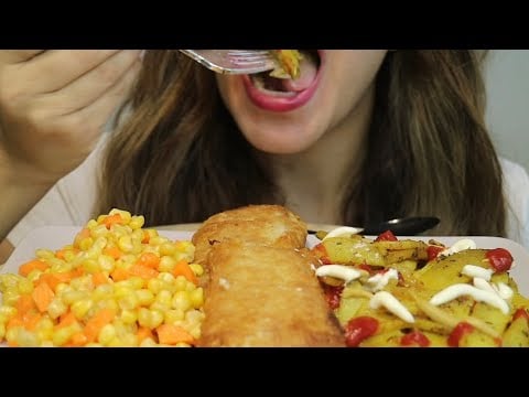 ASMR BREADED FISH / BAKED POTATO / CORN & CARROT SALAD / no talking / CREMA ASMR #mukbang #asmr