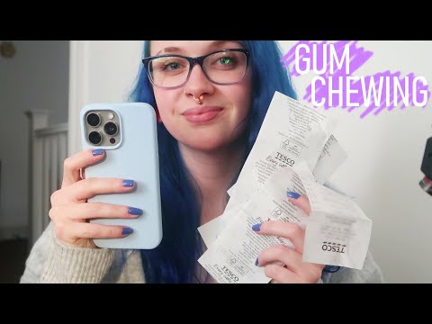 ASMR Gum Chewing And Receipt Reading/Sorting (Soft Whispers)