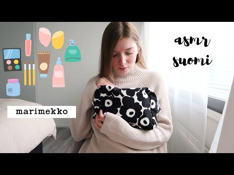 ASMR suomi 🇫🇮 Kauneustuotteet & Ihonhoitotuotteet - Mitä otan mukaan matkalle? - esittely Marimekko