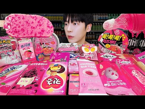 ASMR MUKBANG | 편의점 핑크 디저트 아이스크림 먹방 불닭 딸기맛 & PINK DESSERT HONEY JELLY CANDY