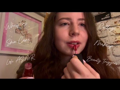 ASMR | GRWM for College 🎀 (skin care and make up sounds, personal attention, whispering)