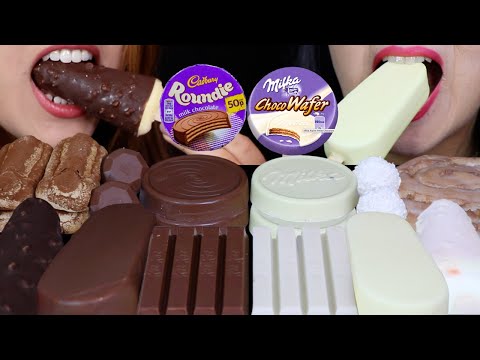 ASMR MILK VS WHITE CHOCOLATE LAVA ICE CREAM BARS, MILKA & CADBURY CHOCO WAFERS, FERRERO, KITKATS 먹방