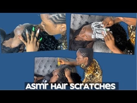 ASMR head massage and scratching your itchy braids with spoons and finger nails,ear cleaning 