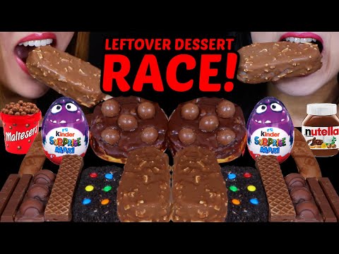 ASMR LEFTOVER DESSERT RACE! MALTESERS CHOCOLATE DONUT, M&MS OREO ICE CREAM BARS, KINDER JOY EGGS 먹방