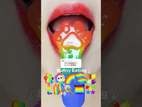 rainbow🌈 emoji food eating sounds (sped up) 무지개 이모지 입술 먹방