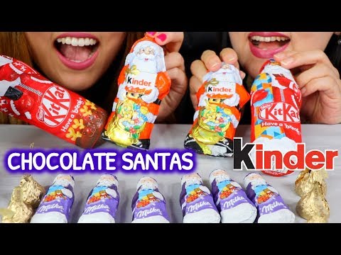 ASMR CHOCOLATE SANTA (KINDER, KITKAT, MILKA) 초콜릿 산타 리얼사운드 먹방 チョコレートcoklat चॉकलेट | Kim&Liz ASMR