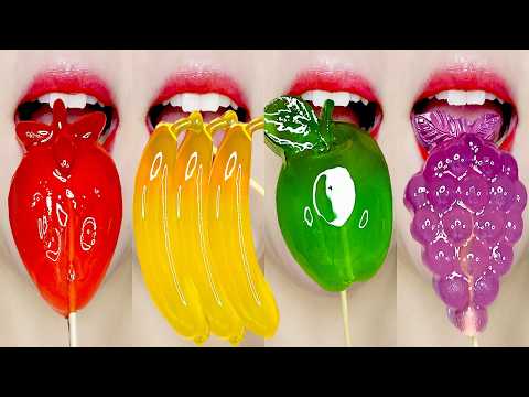 ASMR 🌈 Colorful Fruit Jelly 🍓 Chewy & Sweet Emoji Food Mukbang 직접 만든 과일 젤리 이모지 먹방 Eating Sounds