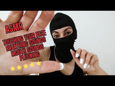 ASMR TOUCHING YOUR FACE WITH MY LONG NAILS - BREATHING SOUNDS - PLUCKING - RUBBING - BALACLAVA