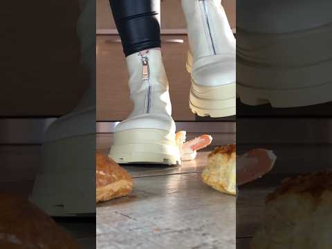 White Rabbits vs. Breakfast Pastry! Oddly Satisfying Boots Crushing Food! ASMR