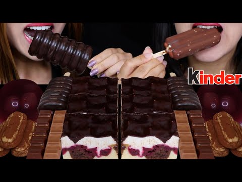ASMR CHOCOLATE CREAM CAKE, MILK & DARK CHOCOLATE KINDER RIEGEL, HERSHEY'S CHOCOLATE ICE CREAM BAR 먹방