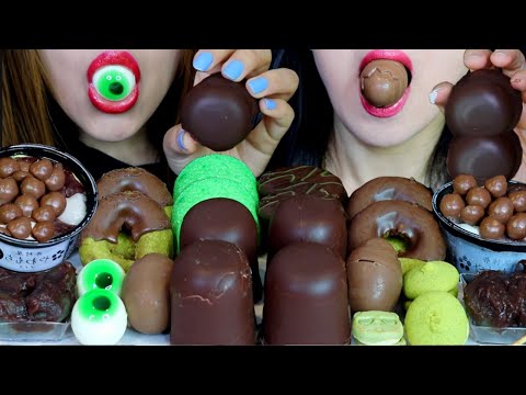 ASMR CHOCOLATE MARSHMALLOWS, DANGO, HERSHEY'S DONUTS, MALTESERS ICE CREAM CUP, OREO EGG, GUMMY EYE먹방