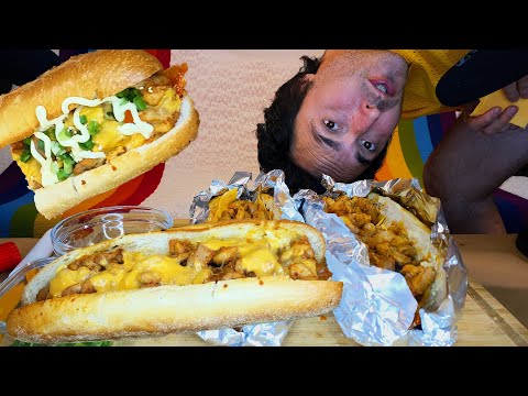 HUGE CHEESY KIMCHI CHICKEN TOASTED SUBS ! asmr mukbang no talking