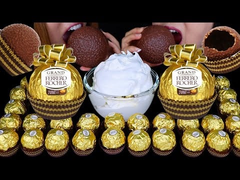 ASMR GRAND FERRERO ROCHER & WHIPPED CREAM *giant chocolate eating sounds 먹방