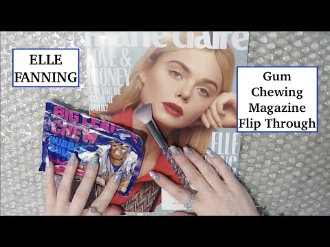 [ASMR] Gum Chewing Magazine Flip Through | Elle Fanning | Close Whisper | Page Turning