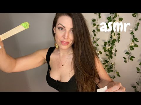 a flirty esthetician waxes u - personal attention, questions, gloves, waxing, lotion