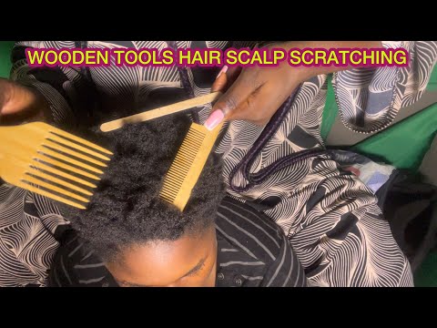 ASMR✨ATTENTIVE AND A DETAILED HAIR SCRATCHING WITH WOODEN TOOLS.
