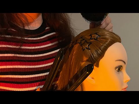 ASMR scalp massage, hair styling, straightening & clipping 🎀 no talking 💆‍♀️