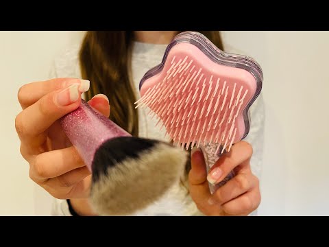 ASMR Brushing your hair + doing your makeup | Actually camera touching | hair brushing | No talking