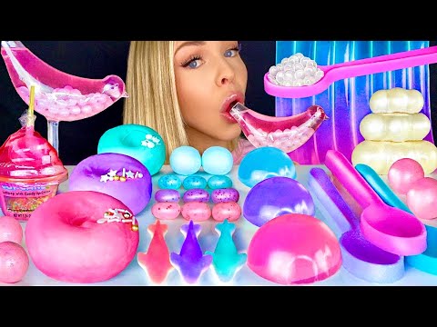 ASMR PASTEL DESSERT, LYCHEE POPPING BOBA BIRD GLASS, EDIBLE SPOON, CANDY, MOUSSE CAKE MUKBANG 먹방 꿀벌