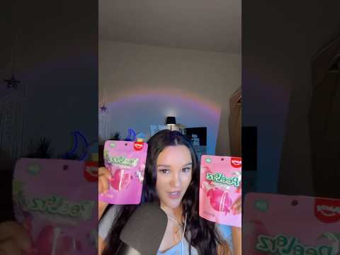 ASMR Trying Peelerz Gummies🍇🍑 #asmr #food #asmreating #eatingsounds #whispering