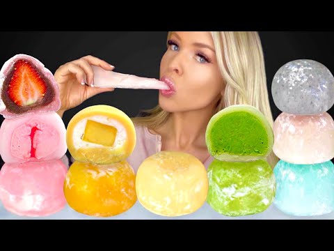 ASMR Mango Mochi Ice Cream, Matcha Green Tea, Strawberry Mochi Mukbang 먹방