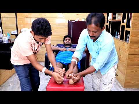 Human leg piece massage | 4hands Indian ASMR leg and foot massage with unique tools