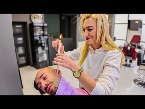 ASMR Straight Razor Shave 🪒 & Ear Candling 🕯️– Kraków 🇵🇱