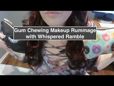 ASMR Gum Chewing Makeup Rummage with Whisper and Tapping