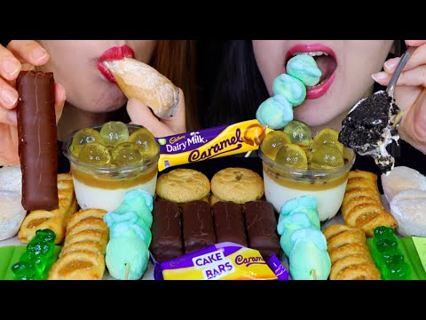 ASMR CARAMEL CHEESECAKE, CADBURY CHOCOLATE CAKE, APPLE JELLY, MOCHI ICE CREAM, MARSHMALLOW, COOKIE먹방