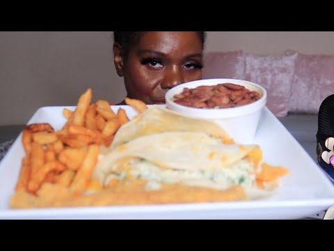 Fish Tacos Beans Cajun Fries ASMR Eating Sounds (Hey Friend)