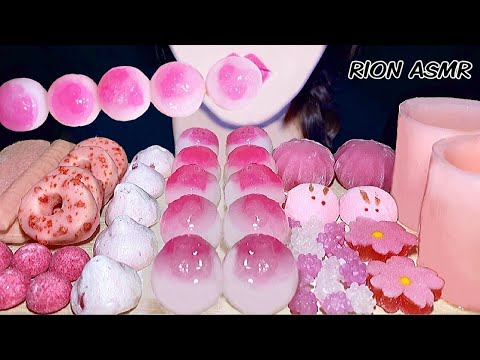 ASMR MUKBANG 먹방 咀嚼音 食べる音 EATINGSOUNDS NOTALKING PINK DESSERTS WAGASHI MERINGUE COOKIE EDIBLE CUP