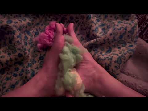 ASMR bare feet in soft fluff crinkle sounds relaxing